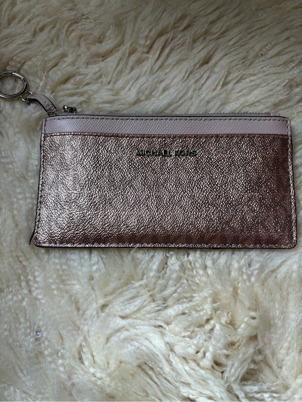 Michael Kors Metallic Blush Pink Leather Card Wallet